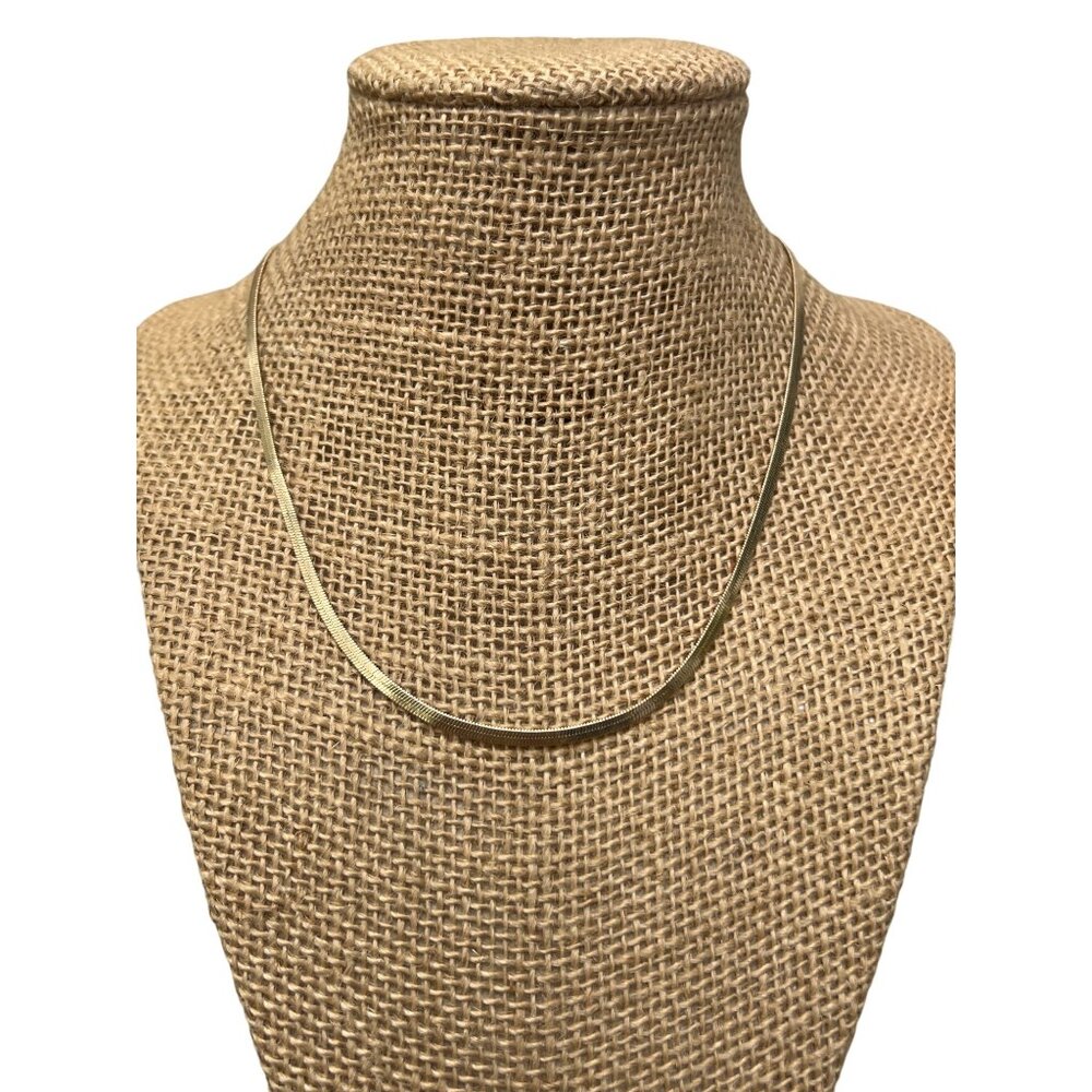 Sugarfix Gold Tone Flat Herringbone Chain Necklace Adjustable Layer Minimalist